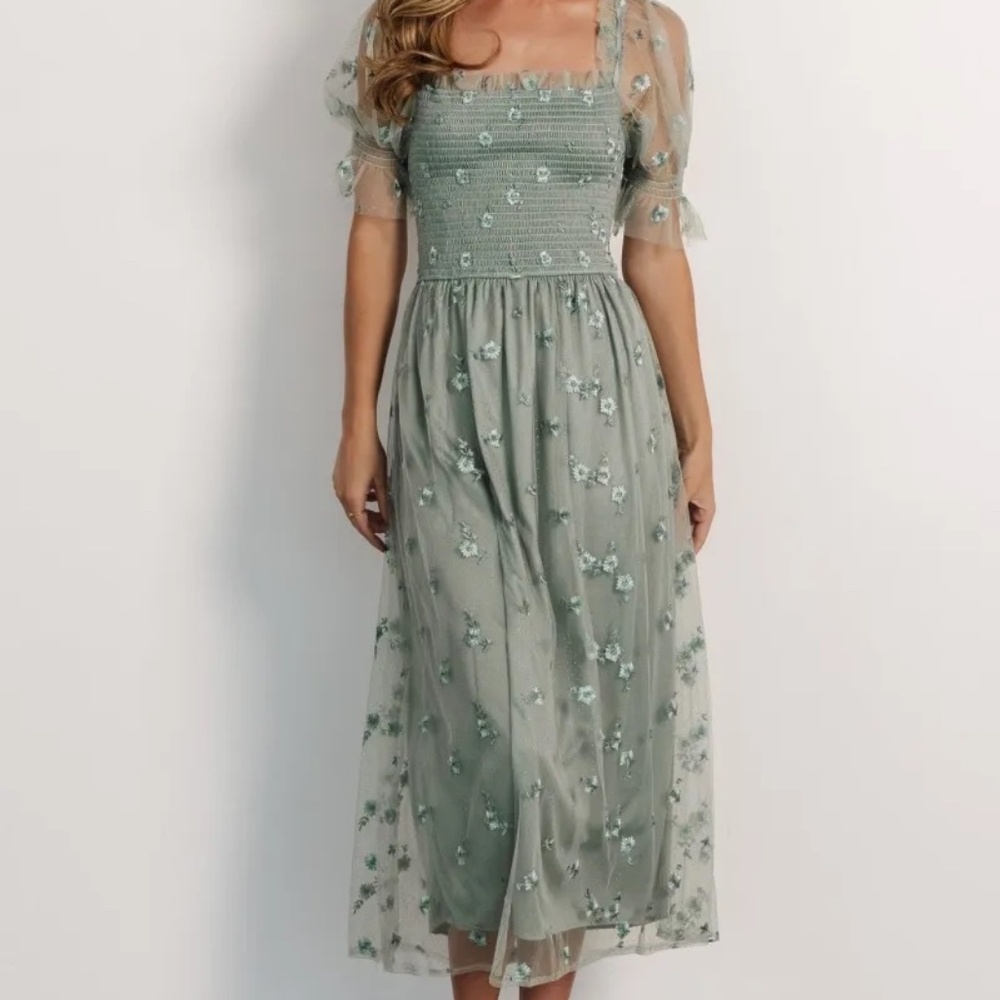 Baltic Born Emilia Embroidered Dress in Sage - XL NWT